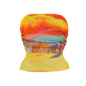 Elsie & Fred Rawhide Cowboy Print Mesh Layered Tube Top Multicolor- M